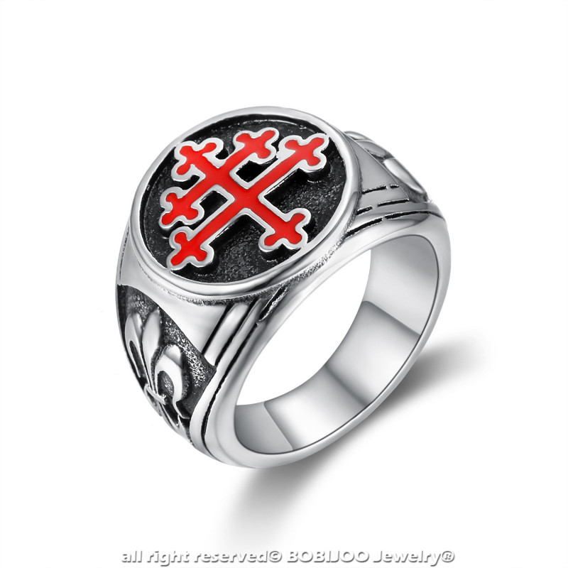 Bobijoo Jewelry Bague Chevali Re Croix De Lorraine Rouge Fleur De Lys