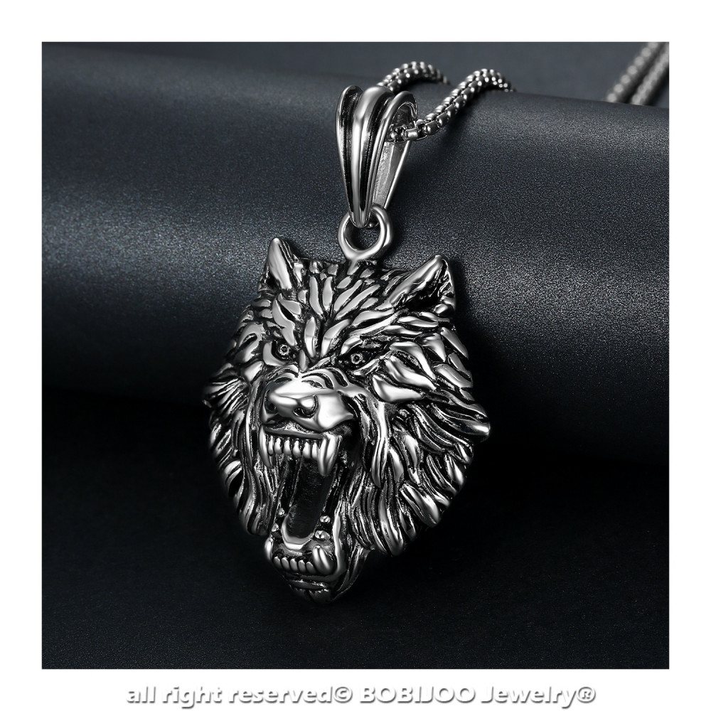 Bobijoo Jewelry Colgante De La Cabeza Del Lobo De Plata De Acero