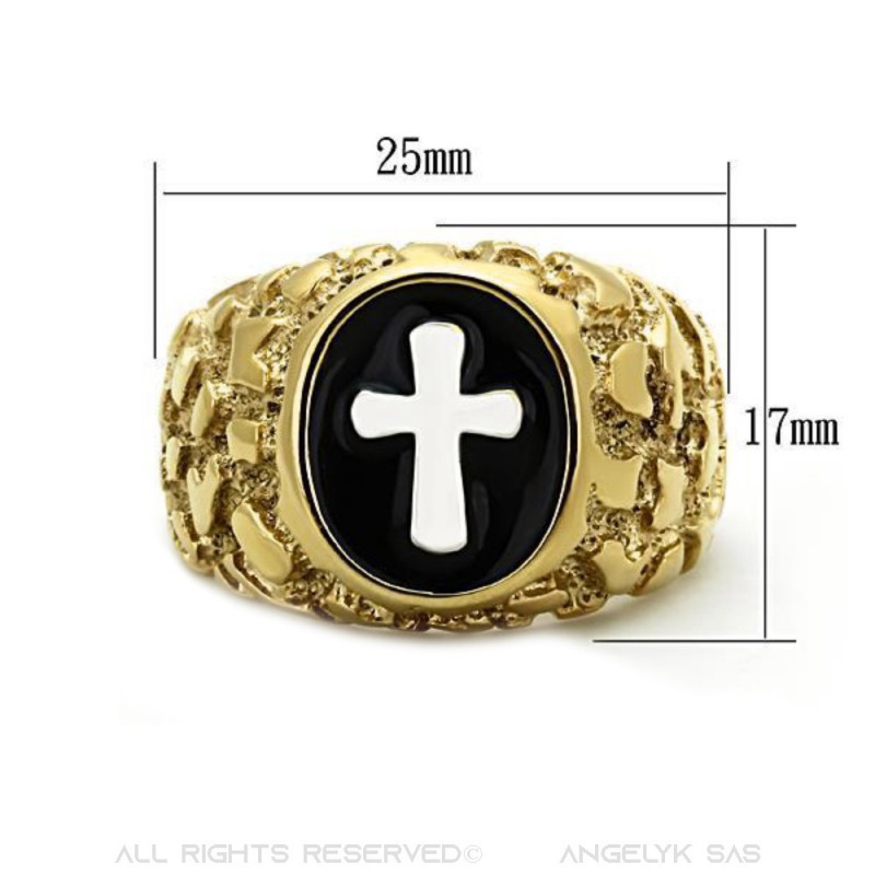 BOBIJOO Jewelry Bague Chevalière Croix Jesus Doré à l Or Fin 25 90