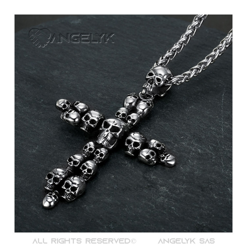 BOBIJOO Jewelry Pendentif Croix Latine Têtes de Mort Biker Triker