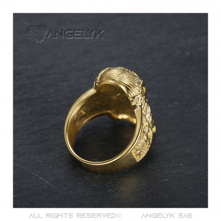 BOBIJOO Jewelry Ring Siegelring Kopf Jesu Stahl Gold Mann Kreuz 17 90