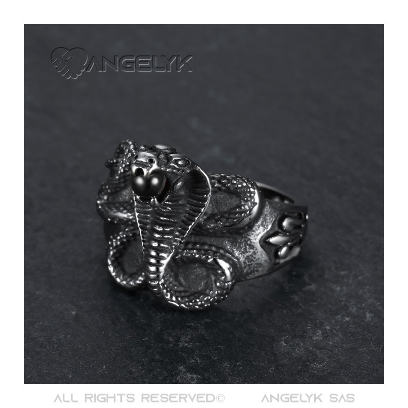 Anello Cobra Snake Uomo Black Stone Orb Fleur De Lys