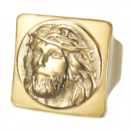 Anillo de Jesús Anillo de sello del Señor Cristo Acero y Oro