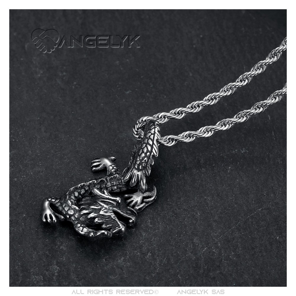 Pendentif Dragon Collier Homme Femme Acier Inoxydable