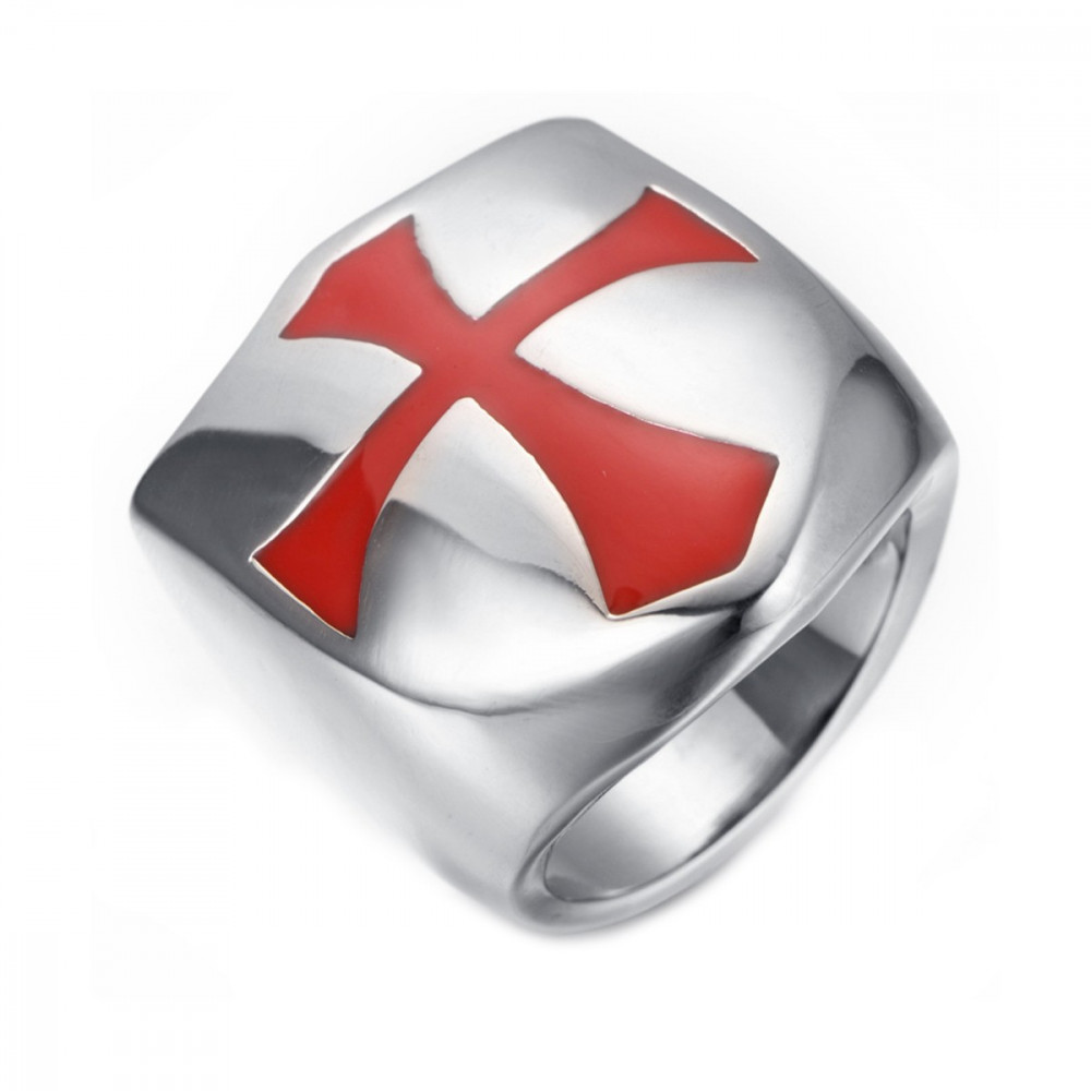 Bobijoo Jewelry Chevali Re Bague Bouclier Templier Croix Rouge Acier