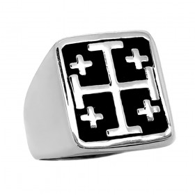 Bobijoo Steel Templar Jerusalem Cross Signet Ring