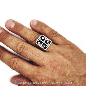 Bobijoo Steel Templar Jerusalem Cross Signet Ring