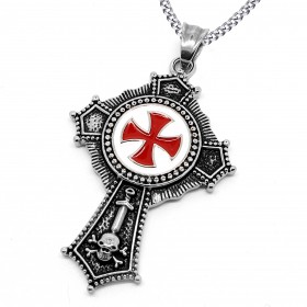 XL Templer-Medaillon Tempelritter rotes Kreuz Kreuzfahrer Edelstahl  Halskette