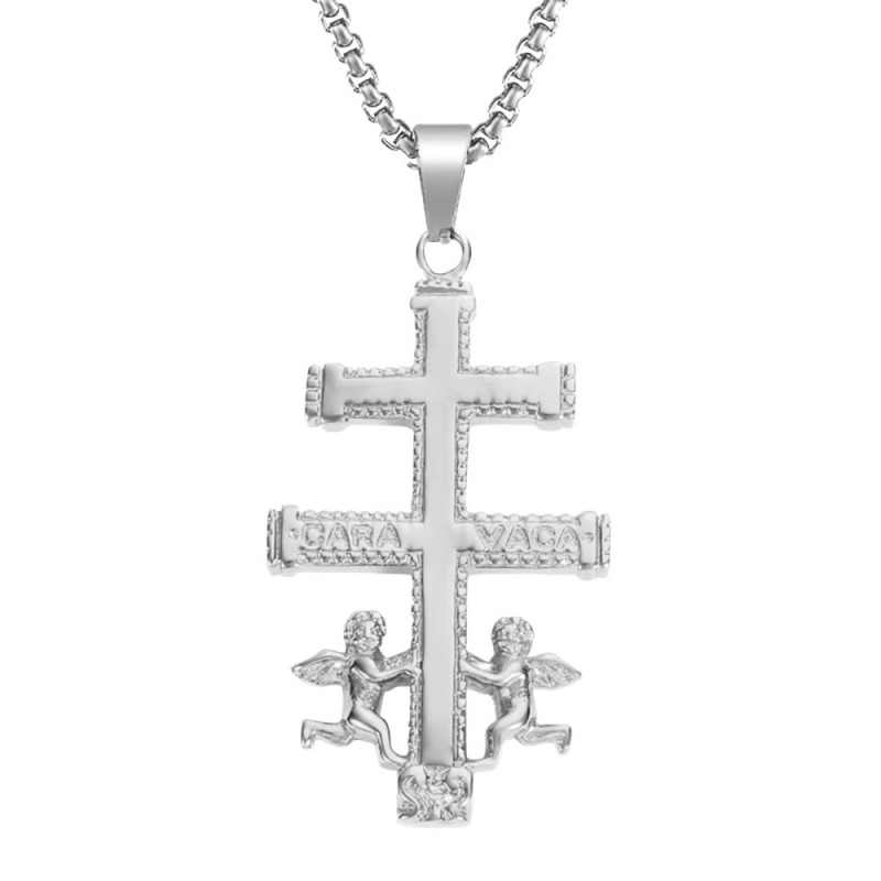 PE0156 BOBIJOO Jewelry Anhänger Kreuz von Caravaca Stahl Vergoldet + Kette