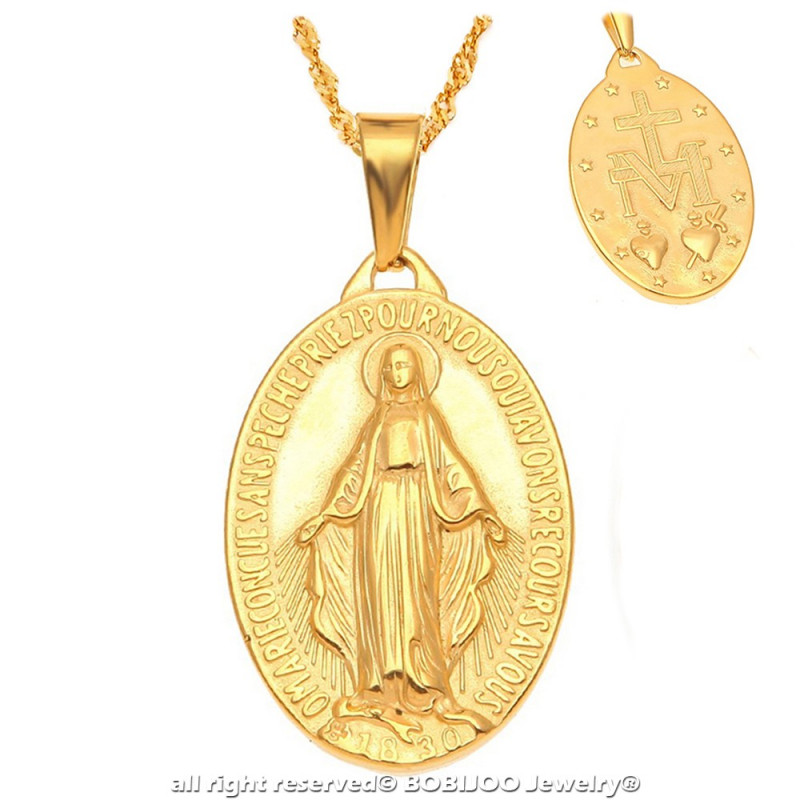 Colgante de diamante con medalla milagrosa de la Virgen María con colgante  de diamantes