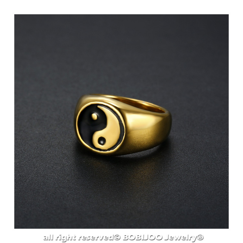 BOBIJOO Jewelry - Anello anello Uomo Donna Yin e Yang Acciaio Oro - 19,90 €