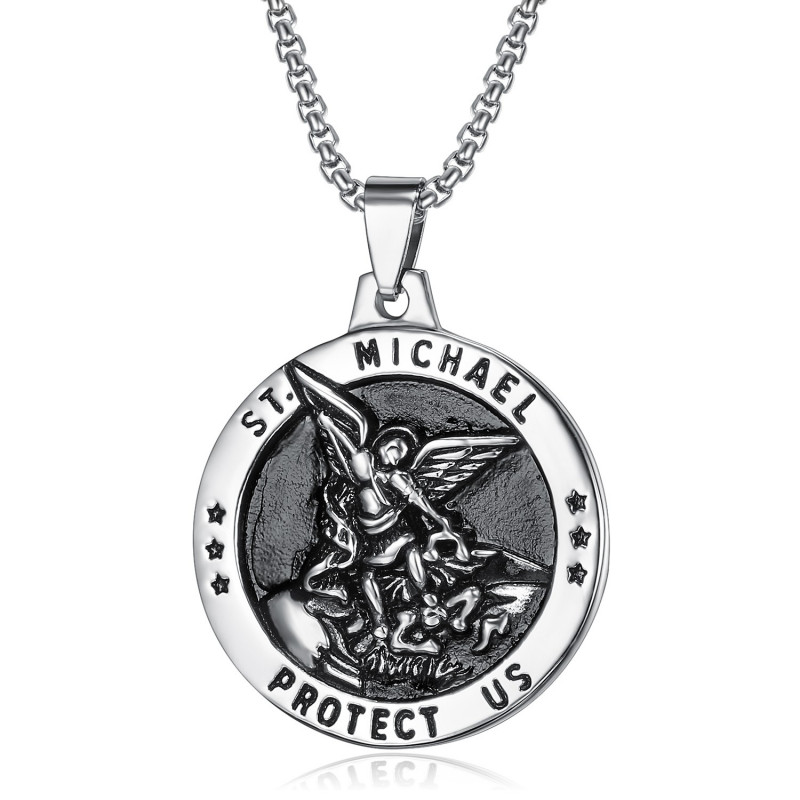 Pendentif Saint Michel Michael Protection Acier bobijoo