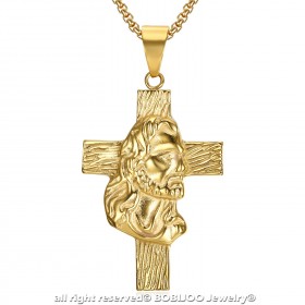 PE0232 BOBIJOO Jewelry Anhänger, Lateinisches Kreuz, Kopf Jesus Reisenden Gold Kette