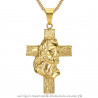 PE0232 BOBIJOO Jewelry Anhänger, Lateinisches Kreuz, Kopf Jesus Reisenden Gold Kette