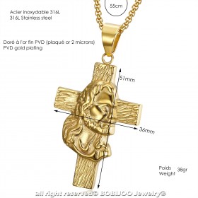 PE0232 BOBIJOO Jewelry Anhänger, Lateinisches Kreuz, Kopf Jesus Reisenden Gold Kette