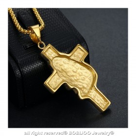 Pendentif Croix Latine Tête Jésus Voyageur Or Chaîne bobijoo