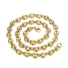 COH0021 BOBIJOO Jewelry High quality steel and gold coffee bean chain