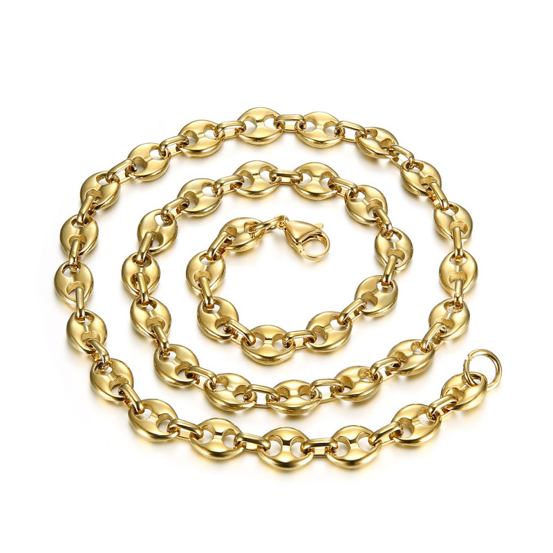 COH0021 BOBIJOO Jewelry High quality steel and gold coffee bean chain