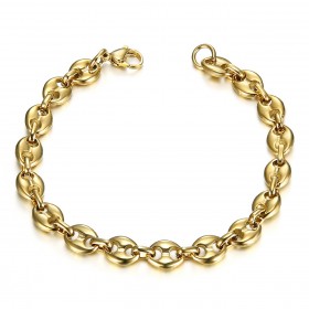 BR0277 BOBIJOO Jewelry Pulsera de acero y oro en grano de café 21cm, 4 tamaños a elegir