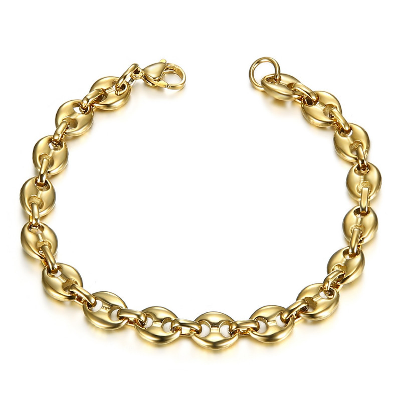 BR0277 BOBIJOO Jewelry Steel and Gold Coffee Bean Bracelet 21cm, 4 sizes to choose from