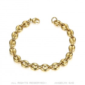 BR0277 BOBIJOO Jewelry Stahl und Gold Kaffeebohnen Armband 21cm, 4 Größen zur Auswahl