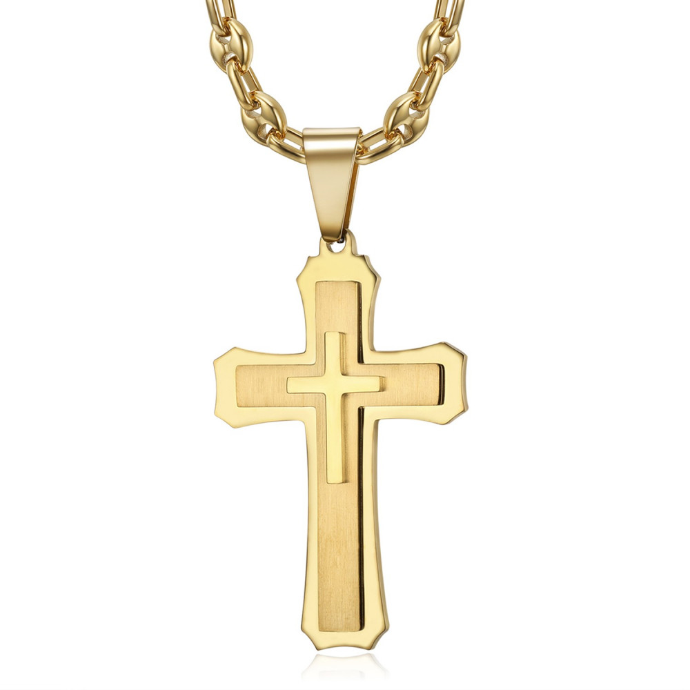 mens cross necklace yellow gold