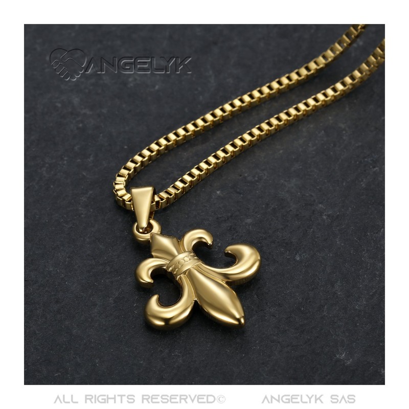 Diamond Fleur de Lis Cross Pendant & Rope Gold Chain | The Gold Gods