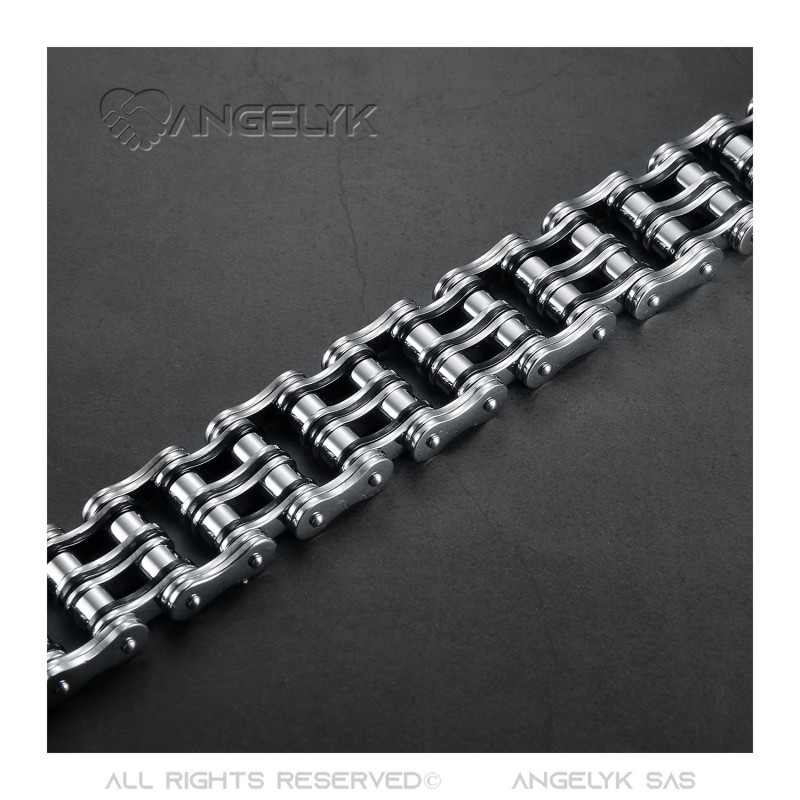 Bracciale Catena Moto Grande Acciaio Argento Nero Cromato