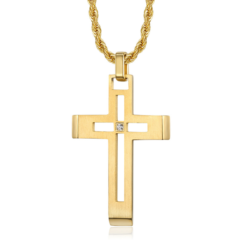 PE0086 BOBIJOO Jewelry Men's cross necklace Stainless steel Gold Diamond