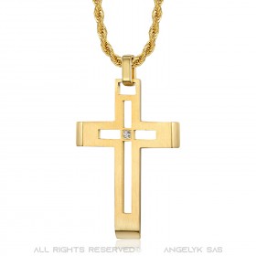 PE0086 BOBIJOO Jewelry Men's cross necklace Stainless steel Gold Diamond