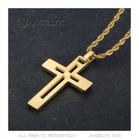 PE0086 BOBIJOO Jewelry Men's cross necklace Stainless steel Gold Diamond