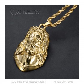 PE0332 BOBIJOO Jewelry Christ pendant, giant necklace for men, steel and gold