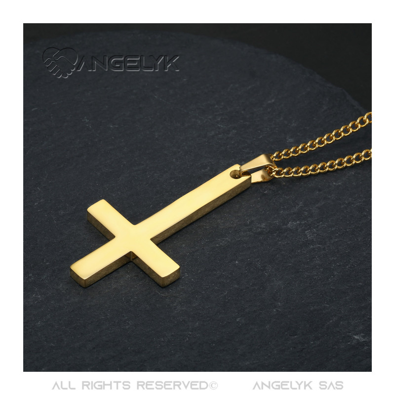cross of st peter gold stainless steel necklace pendant