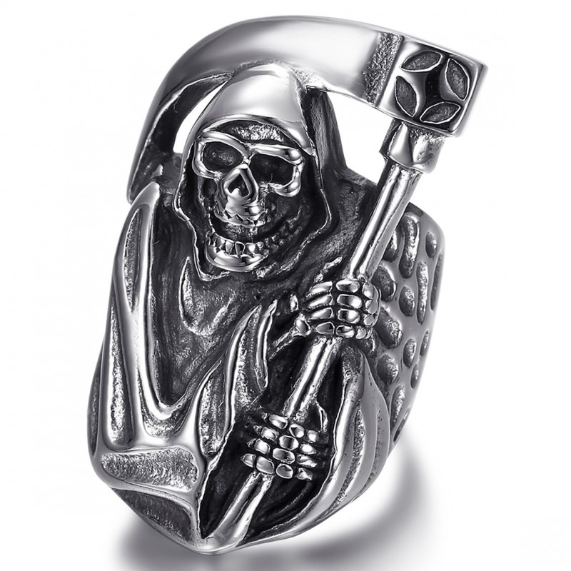 Gothic Totenkopf Ring, Stahl Skelett Ring