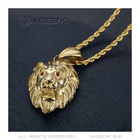 gold lion pendant with ruby eyes