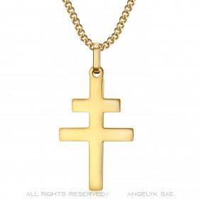 Cross of Lorraine Pendant 30mm Stainless Steel Gold IM#22302