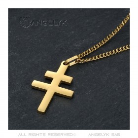 Cross of Lorraine Pendant 30mm Stainless Steel Gold IM#22304