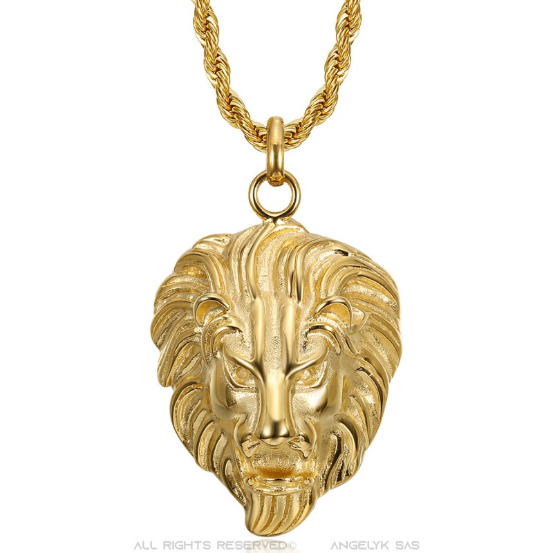 Gold Löwenkopf-Anhänger Edelstahl Kette & Halskette
