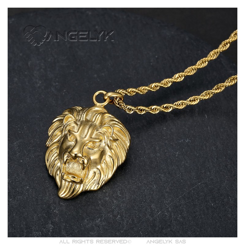 Halskette Löwenkopf-Anhänger Edelstahl Kette Gold 