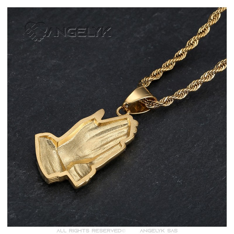 Gold chain with hot sale praying hands