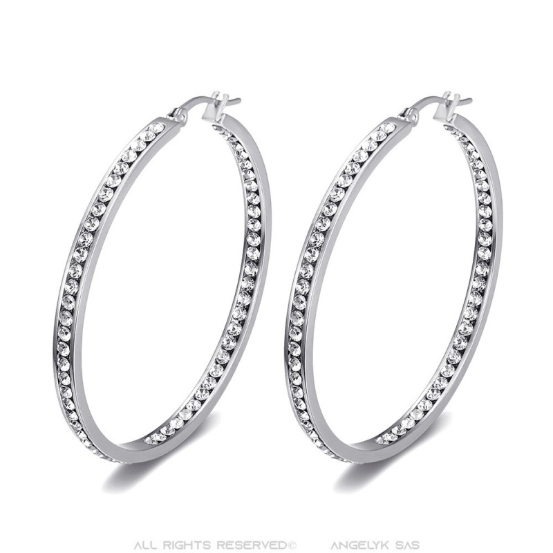 Boucles d'oreilles anneaux argent sterling avec zircons (30 mm) – Bizou