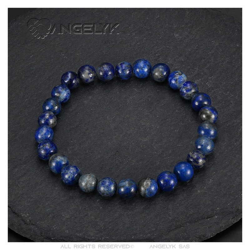 Bracelet Lapis-Lazuli 8mm fil coton & soie tressé