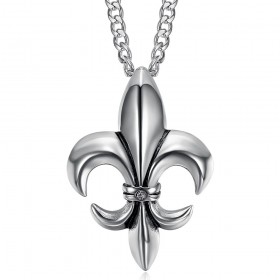 Fleur de Lys Anhänger Halskette Kette Zirkonia Edelstahl Silber IM#25248