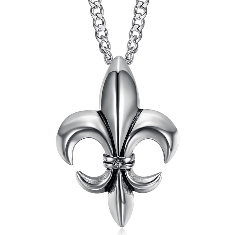 Fleur de Lys Anhänger Halskette Kette Zirkonia Edelstahl Silber IM#25248