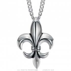 Fleur de Lys Anhänger Halskette Kette Zirkonia Edelstahl Silber IM#25249