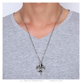 Collana con ciondolo Fleur de Lys Catena Zirconio Acciaio inossidabile Argento IM#25252