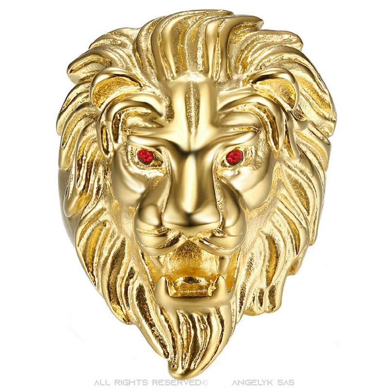 Gold lion ring ruby on sale eyes