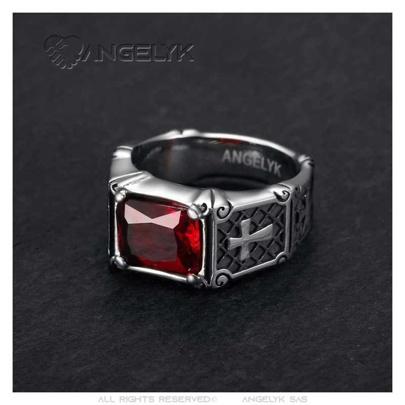 Bague pierre rouge royaliste unisexe Acier inoxydable