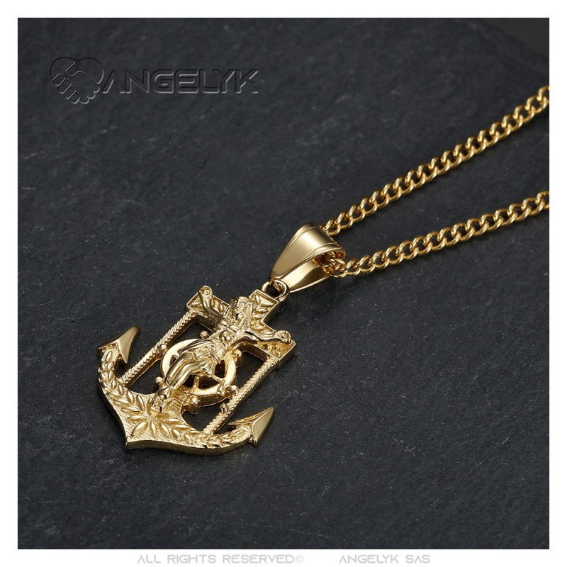 Halskette mit Anhänger Jesus Kreuz Gold 60cm