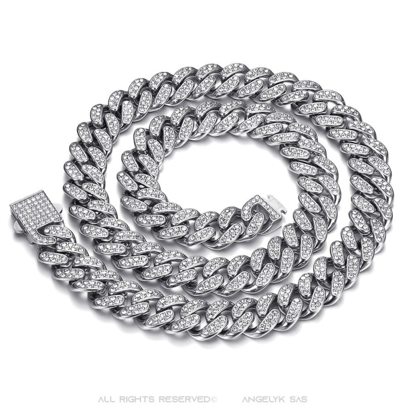 Collar grande de acero inoxidable de 0.591 in de ancho para hombre,  eslabones de cadena de plata de 24 pulgadas, Acero inoxidable